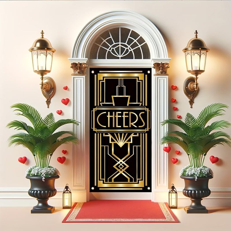 TOMHONG Cheers Door Banner Black and Gold 71x35 Inch Art Deco Party Decoration for New Year Wedding Cocktail Birthday Event Indoor Outdoor Decor - Image 5